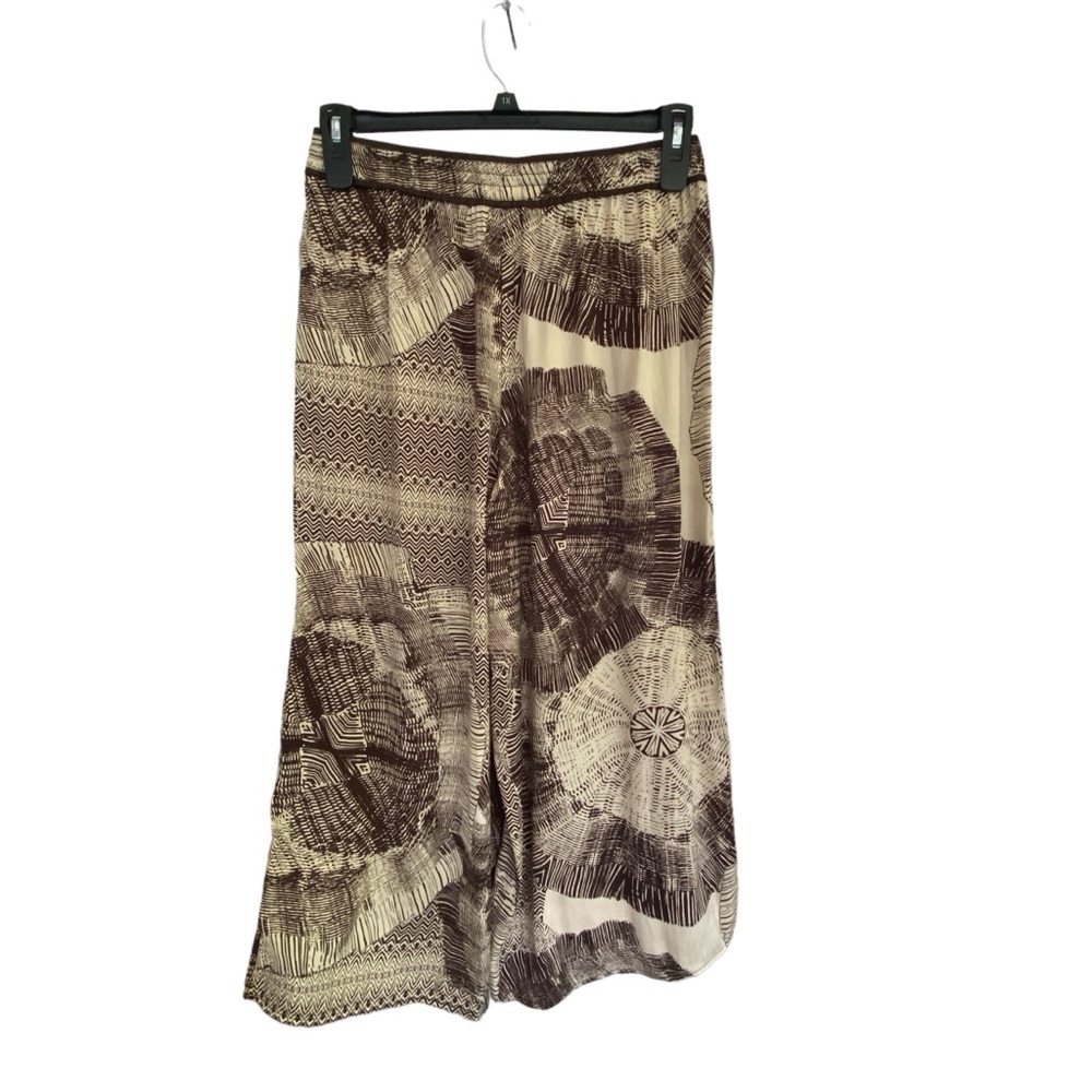 RACHEL ZOE Wide Leg Silky Cropped Brown Cream Pants Size Medium